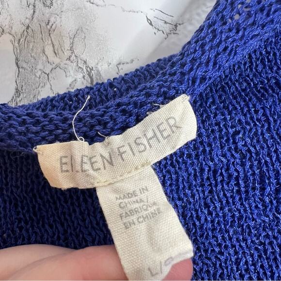 Eileen Fisher linen blend blue sweater Sz L - Picture 4 of 5